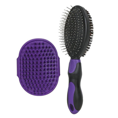 2PCS Pet Grooming Tools Double-Sided Brush for Shedding and Bathing for Short/Long Haired Dogs Cats Purple V1263-JX-6806