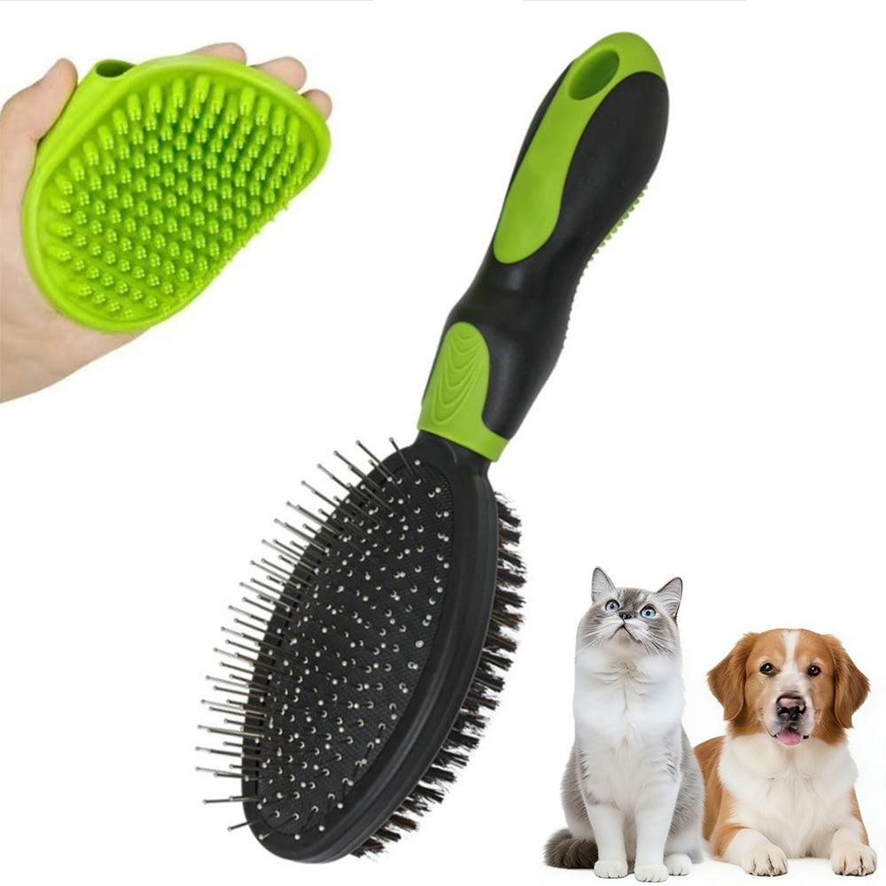 2PCS Pet Grooming Tools Double-Sided Brush for Shedding and Bathing for Short/Long Haired Dogs Cats Purple V1263-JX-6806