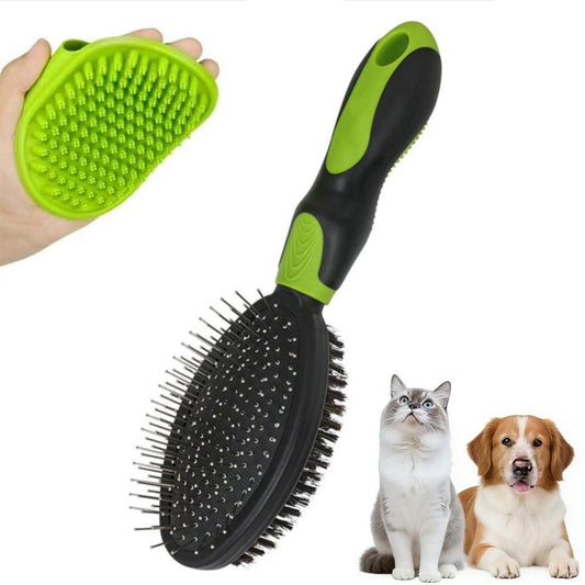 2PCS Pet Grooming Tools Double-Sided Brush for Shedding and Bathing for Short/Long Haired Dogs Cats Green V1263-JX-6807