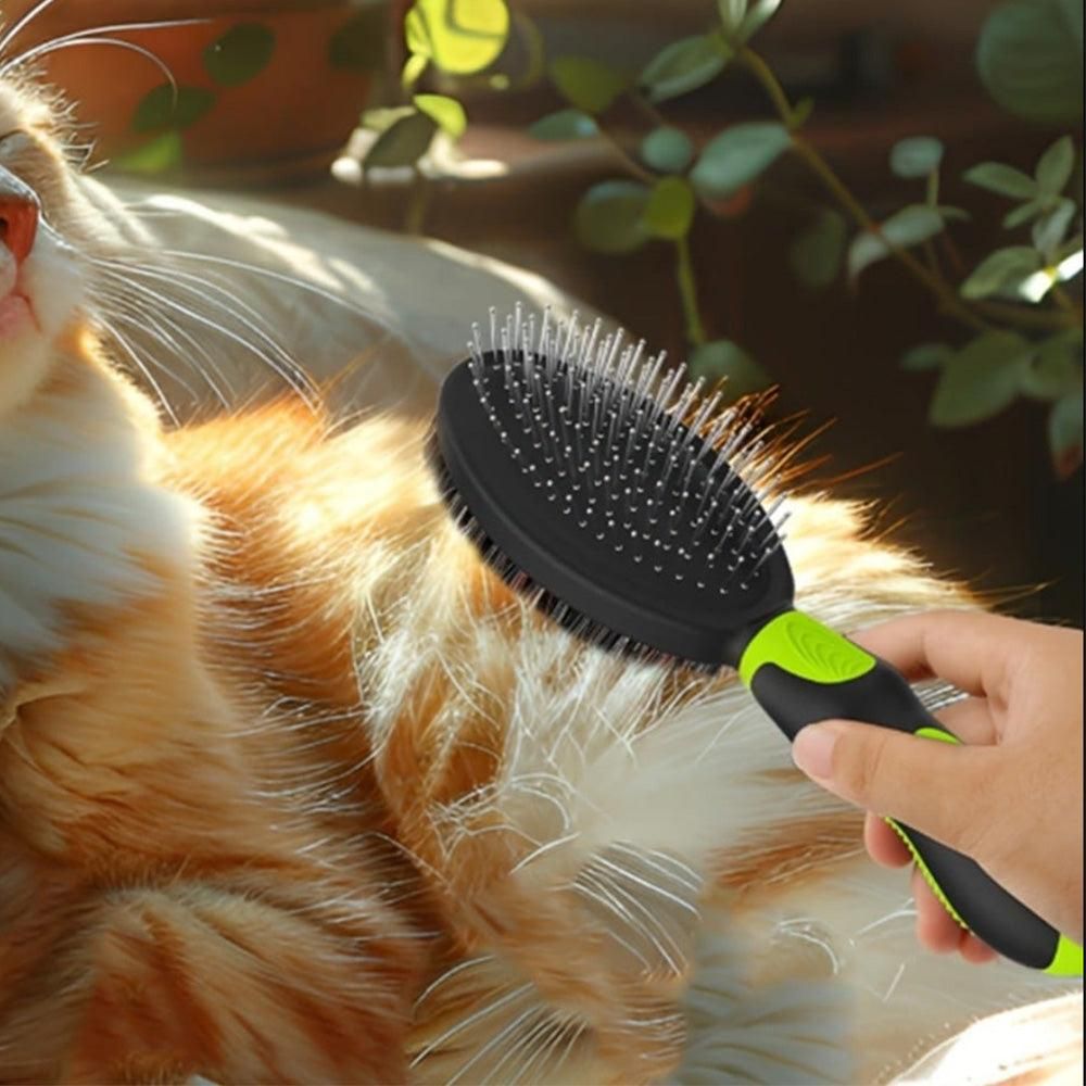 2PCS Pet Grooming Tools Double-Sided Brush for Shedding and Bathing for Short/Long Haired Dogs Cats Green V1263-JX-6807