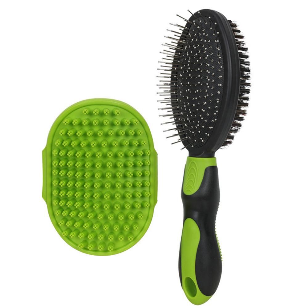 2PCS Pet Grooming Tools Double-Sided Brush for Shedding and Bathing for Short/Long Haired Dogs Cats Green V1263-JX-6807