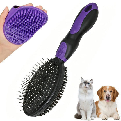 2PCS Pet Grooming Tools Double-Sided Brush for Shedding and Bathing for Short/Long Haired Dogs Cats Green V1263-JX-6807