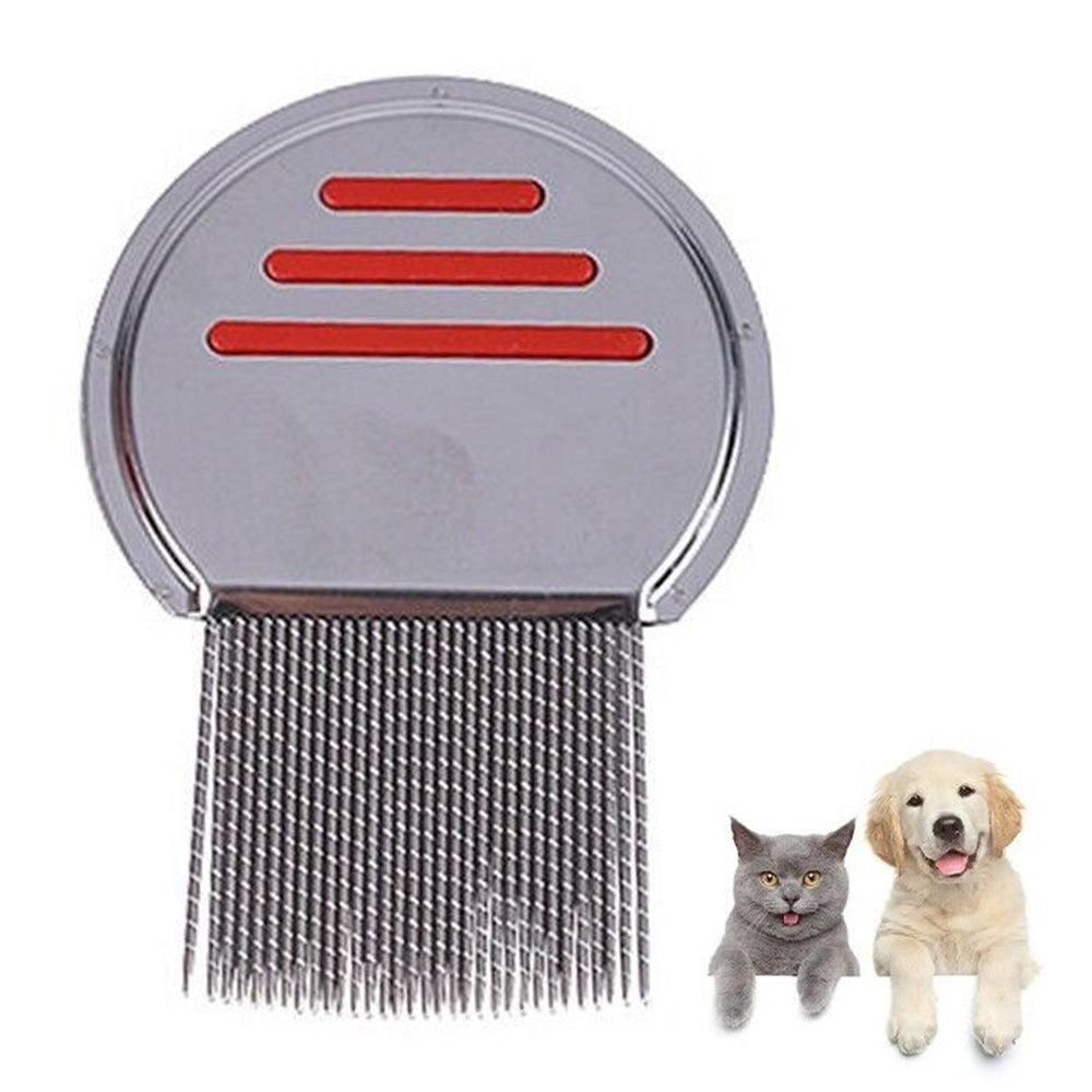 Stainless Steel Pet Flea Comb Fine Tooth Grooming Tool Red V1263-JX-6808