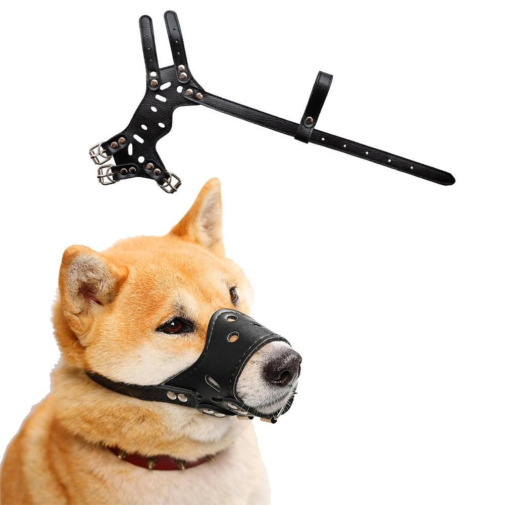 Adjustable PU Leather Dog Muzzle Pet Breathable Anti Bite Bark Chew Muzzles Brown - S V1263-JX-6809-1