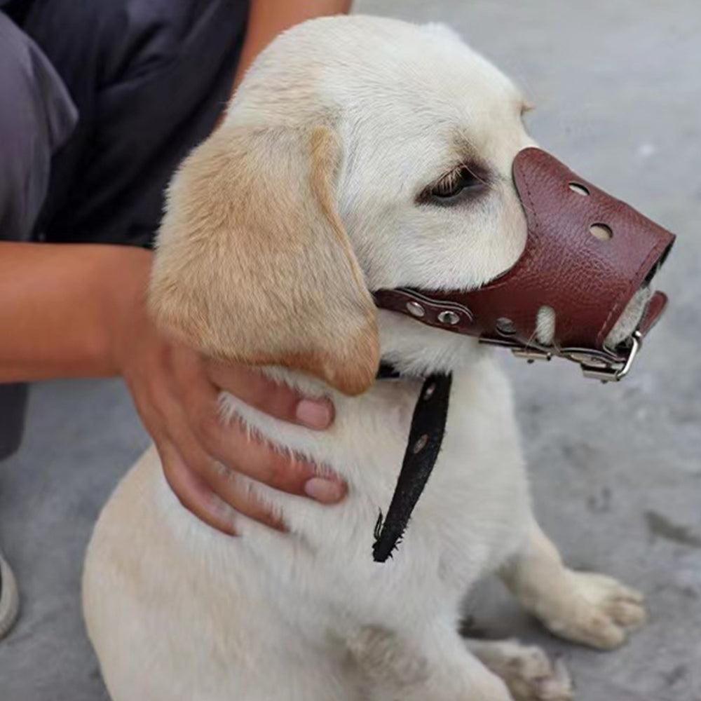 Adjustable PU Leather Dog Muzzle Pet Breathable Anti Bite Bark Chew Muzzles Brown - M V1263-JX-6809-2