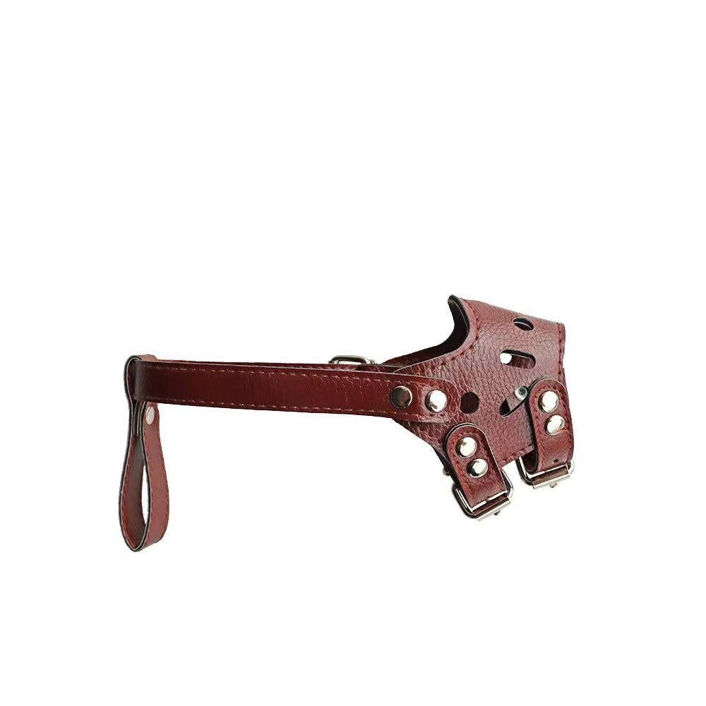 Adjustable PU Leather Dog Muzzle Pet Breathable Anti Bite Bark Chew Muzzles Brown - M V1263-JX-6809-2