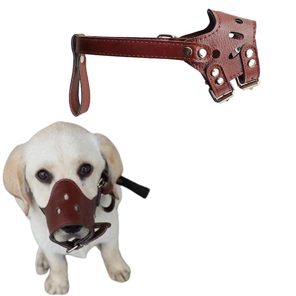 Adjustable PU Leather Dog Muzzle Pet Breathable Anti Bite Bark Chew Muzzles Brown - XL V1263-JX-6809-4