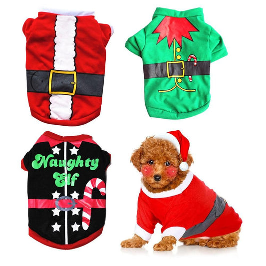 3Pcs Christmas Dog Cat T-Shirt Clothes Vest Puppy Pet Apparel Shirts - M V1263-JX-6812-2