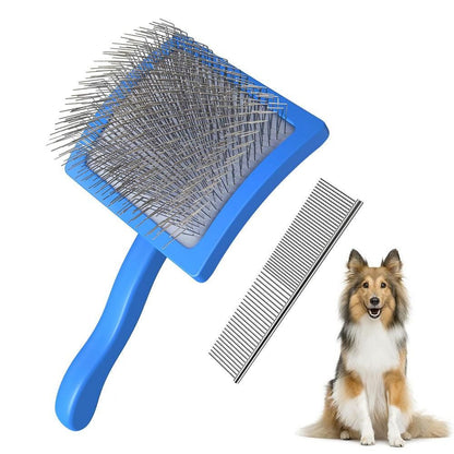 2-Piece Dog Slicker Brush & Comb Set for Grooming & Detangling Blue V1263-JX-6817