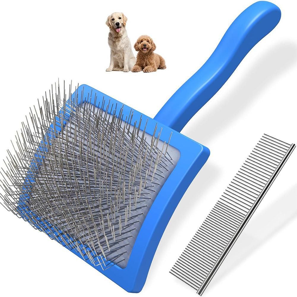 2-Piece Dog Slicker Brush & Comb Set for Grooming & Detangling Blue V1263-JX-6817