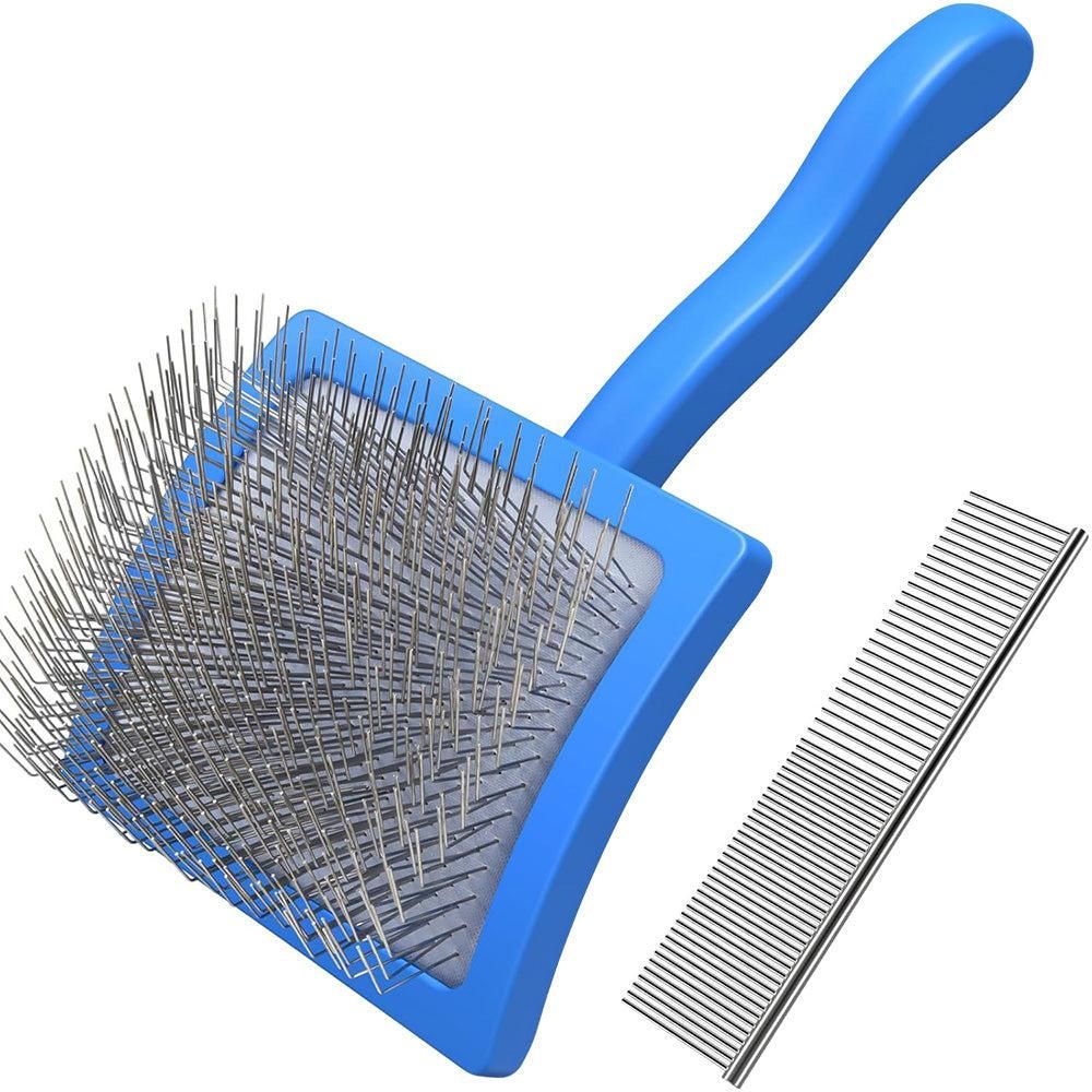 2-Piece Dog Slicker Brush & Comb Set for Grooming & Detangling Blue V1263-JX-6817