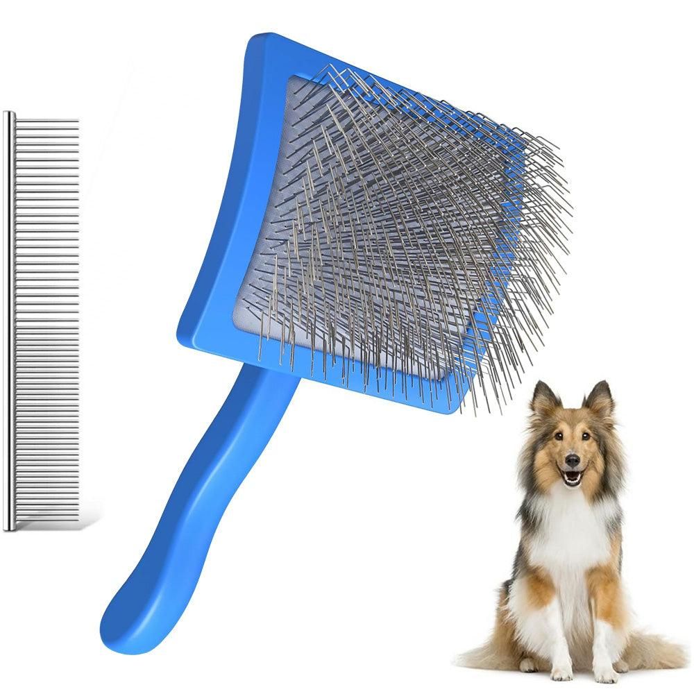 2-Piece Dog Slicker Brush & Comb Set for Grooming & Detangling Blue V1263-JX-6817