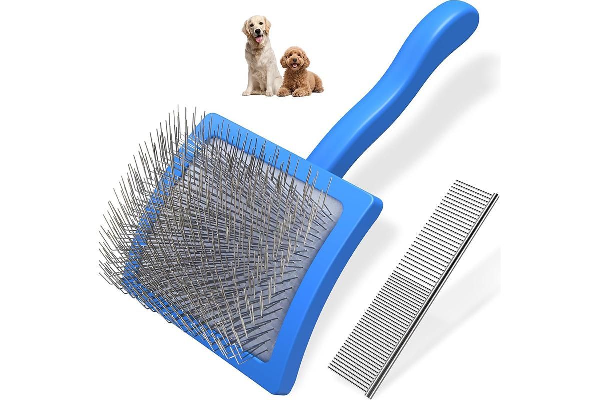 2-Piece Dog Slicker Brush & Comb Set for Grooming & Detangling Blue V1263-JX-6817