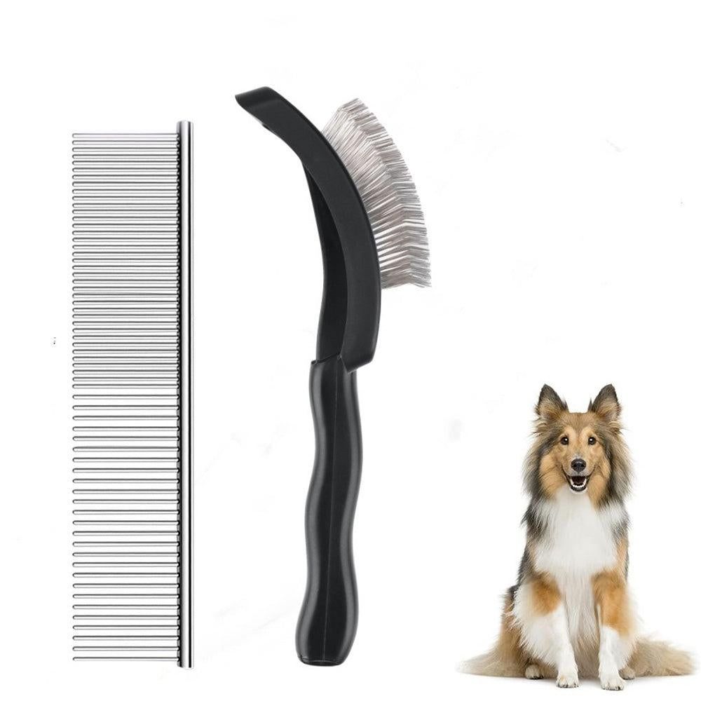 2-Piece Dog Slicker Brush & Comb Set for Grooming & Detangling Blue V1263-JX-6817