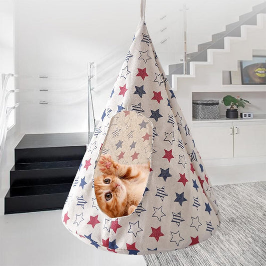 Pet Cat Tent Cone Hammock with Thick Mat Warm Cotton Cage Hanging Bed M-Star Style V1263-JX-6829