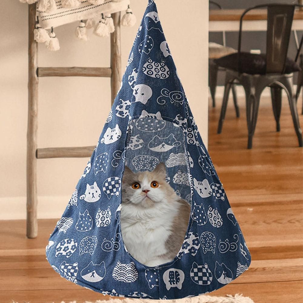 Pet Cat Tent Cone Hammock with Thick Mat Warm Cotton Cage Hanging Bed M-Star Style V1263-JX-6829