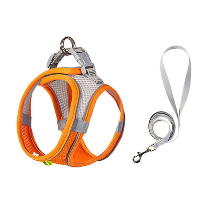 Pet Cat Harness and Leash Set Breathable Vest with Reflective Strip for Kitten Walking Traveling Orange - M V1263-JX-6840-2