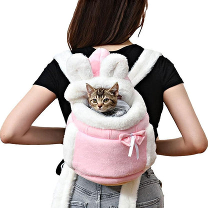 Plush Pet Carrier Backpack Pet Warm Bag with Hand Warmer Pocket Pink - S V1263-JX-6843-1