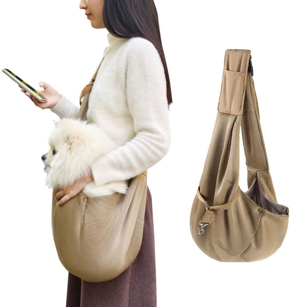 Adjustable Pet Dog Carrier Sling Bag Breathable Mesh Puppy Cat Carrier Khaki V1263-JX-6845