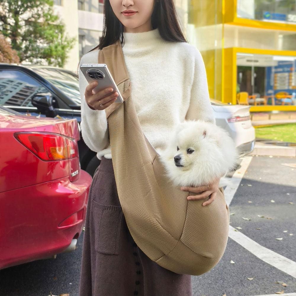 Adjustable Pet Dog Carrier Sling Bag Breathable Mesh Puppy Cat Carrier Khaki V1263-JX-6845
