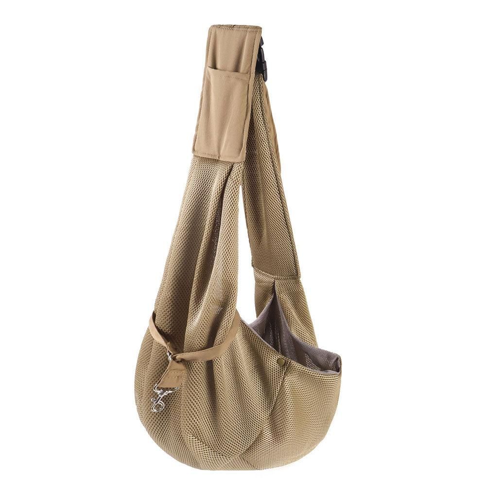 Adjustable Pet Dog Carrier Sling Bag Breathable Mesh Puppy Cat Carrier Khaki V1263-JX-6845