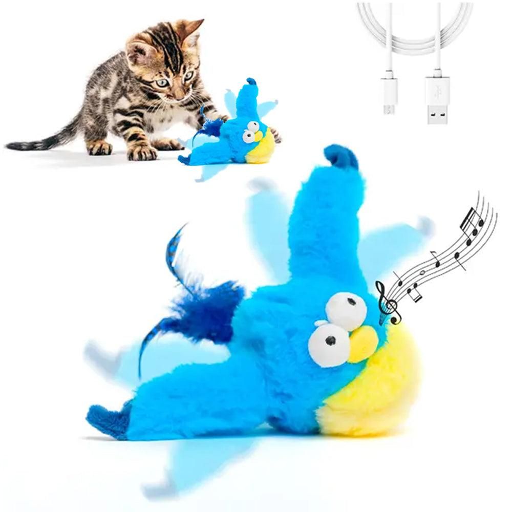 Cat Squeaky Toys Rechargeable Interactive Cat Toy Touch Activated Kitten Plush Pet Toys Blue V1263-JX-6866