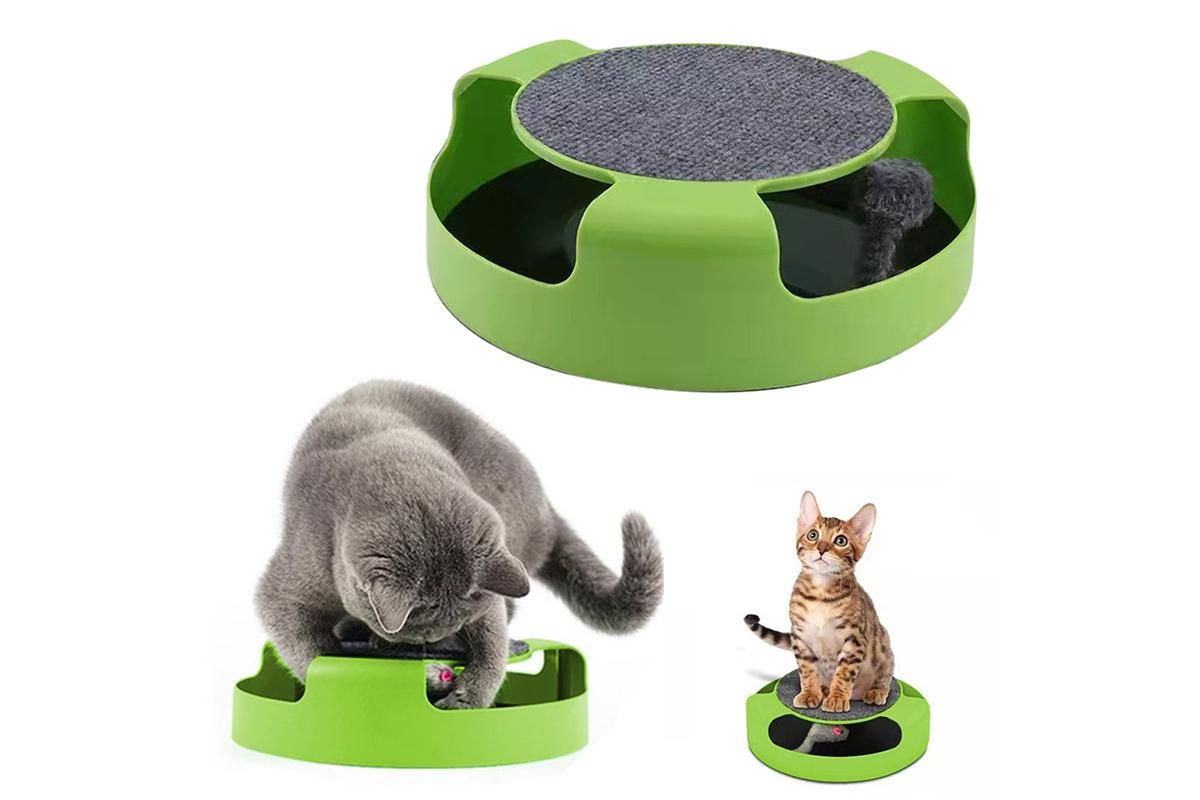 Pet Cat Catch Mouse Interactive Toy Cat Scratch Board Toy with Felt Scratching Claw Mat V1263-JX-6867