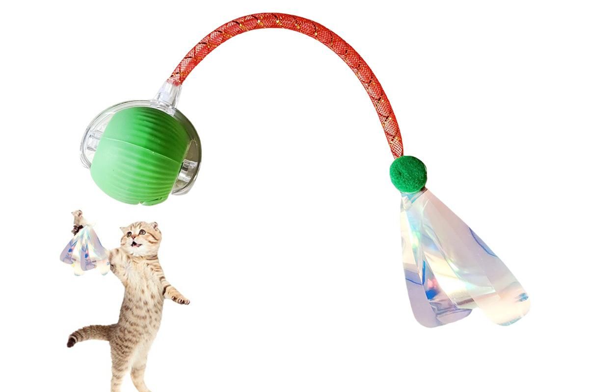 Interactive Cat Toy Moving Cat Ball with Dragonfly Tail Indoor Auto-Turn Cat Toy Green V1263-JX-6869
