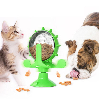 Interactive Pet Treats Dispenser Toy 360 Degrees Rotating Windmill Toy Slow Dog Cat Feeder Green V1263-JX-6873