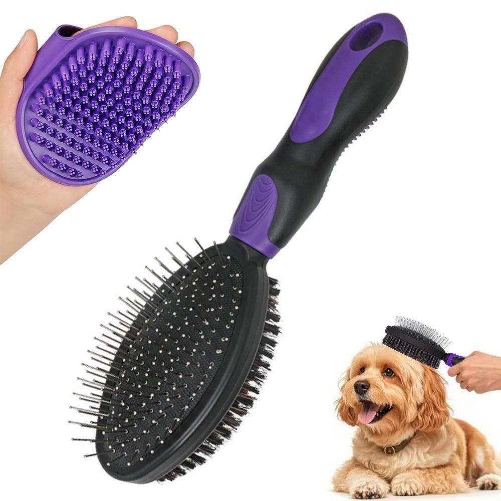 2PCS Pet Grooming Brushes Deshedding Bath Brush for Dogs Cats & Horses Purple V1263-JX-6881-1