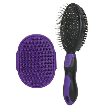 2PCS Pet Grooming Brushes Deshedding Bath Brush for Dogs Cats & Horses Purple V1263-JX-6881-1