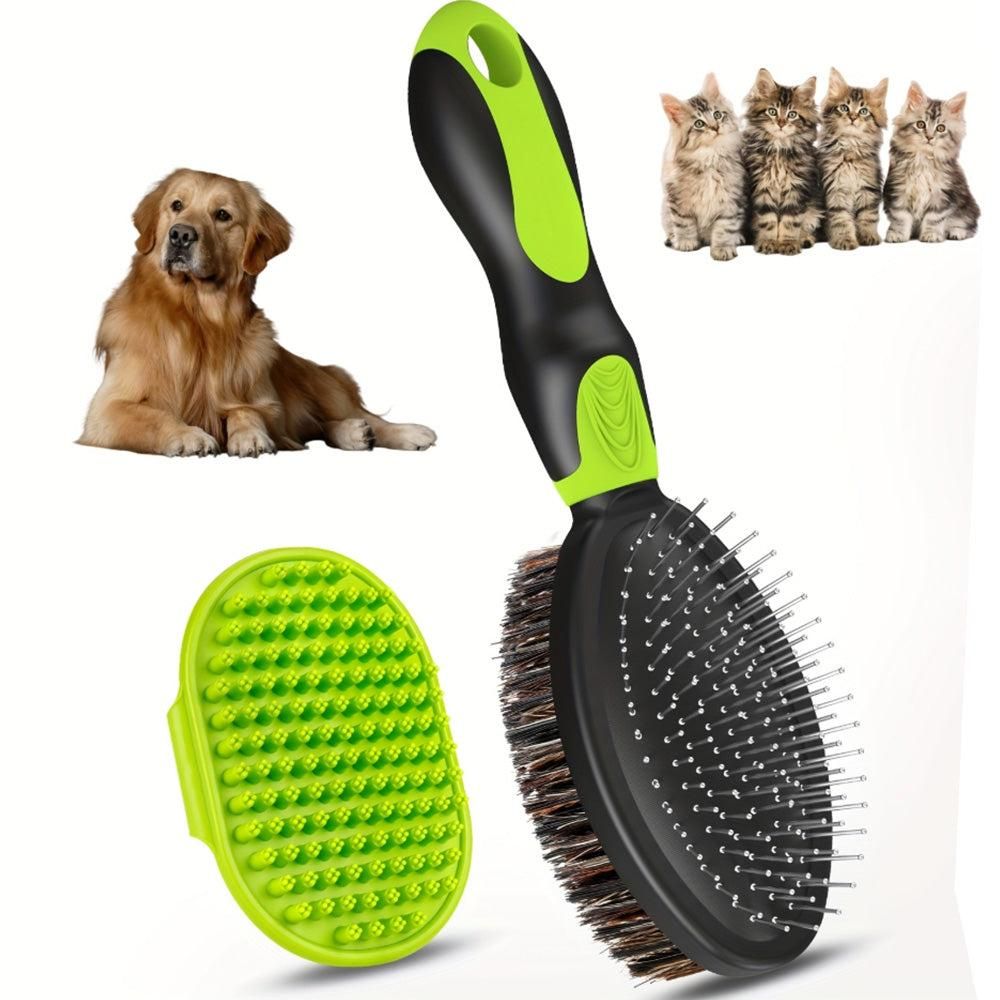 2PCS Pet Grooming Brushes Deshedding Bath Brush for Dogs Cats & Horses Green V1263-JX-6881-2
