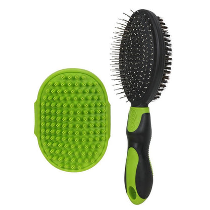 2PCS Pet Grooming Brushes Deshedding Bath Brush for Dogs Cats & Horses Green V1263-JX-6881-2