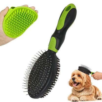 2PCS Pet Grooming Brushes Deshedding Bath Brush for Dogs Cats & Horses Green V1263-JX-6881-2