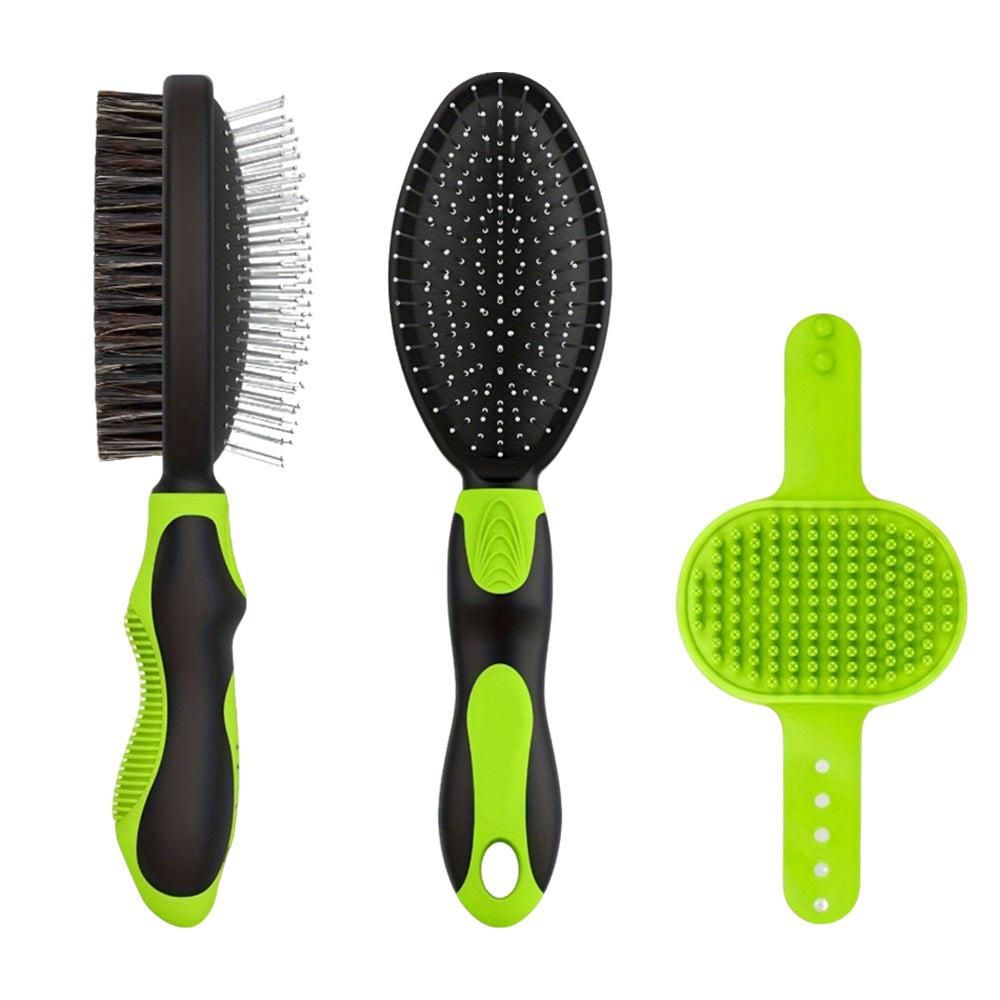 2PCS Pet Grooming Brushes Deshedding Bath Brush for Dogs Cats & Horses Green V1263-JX-6881-2
