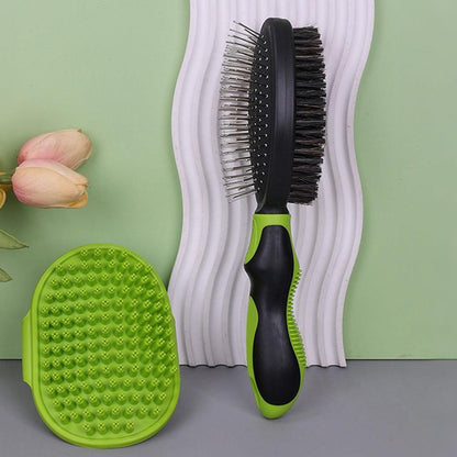 2PCS Pet Grooming Brushes Deshedding Bath Brush for Dogs Cats & Horses Green V1263-JX-6881-2
