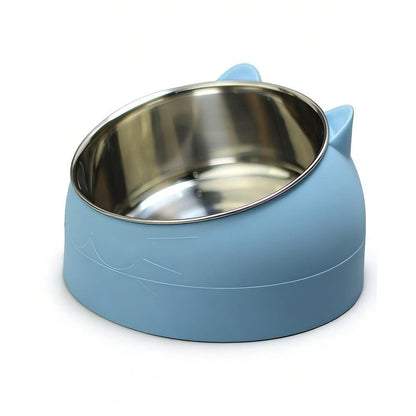 400ml Stainless Steel Tilted Pet Bowl - Non-Slip Raised Feeder for Cats & Dogs Blue V1263-JX-6887