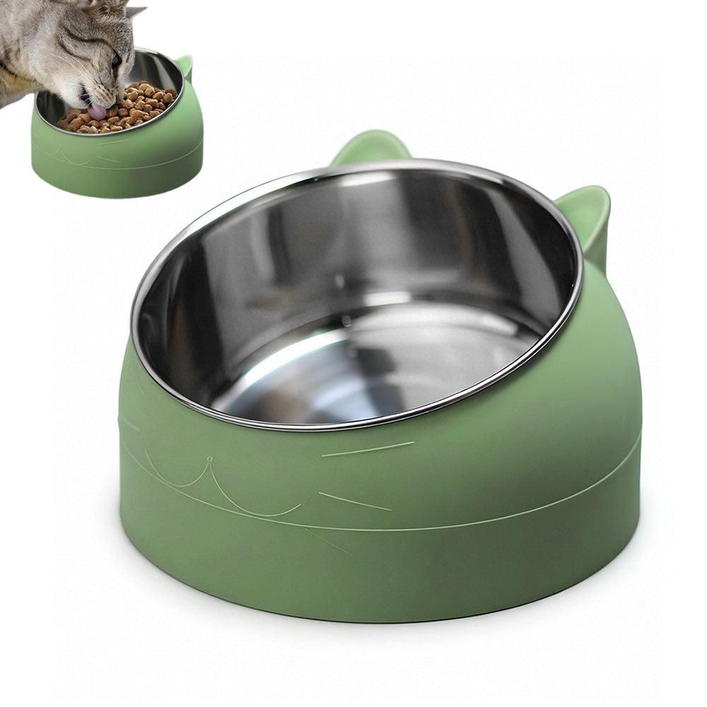 400ml Stainless Steel Tilted Pet Bowl - Non-Slip Raised Feeder for Cats & Dogs Blue V1263-JX-6887