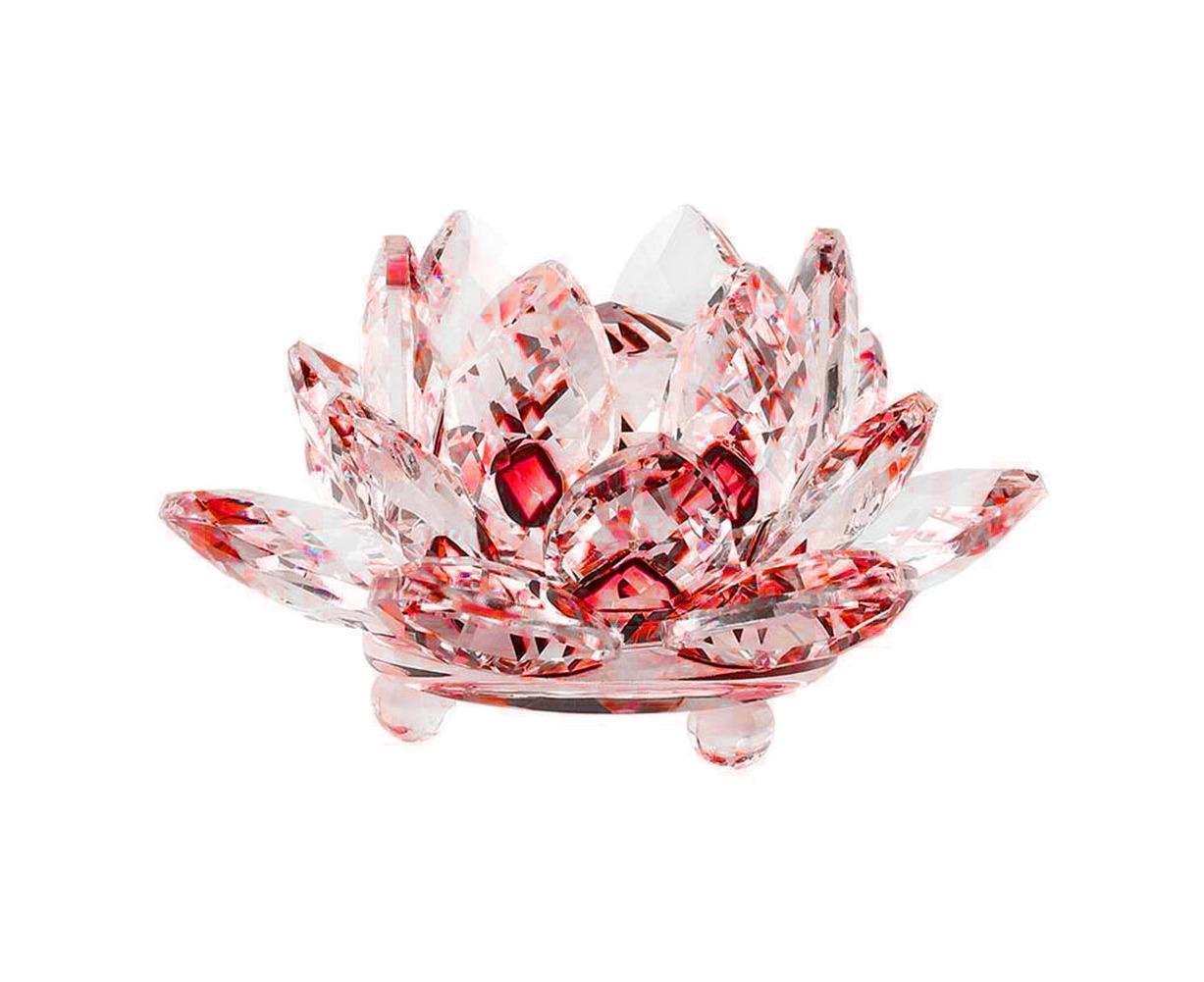 Artificial Quartz Crystal Lotus Flower Figurine Wedding Party Decor Souvenir-Red V1263-JX-689