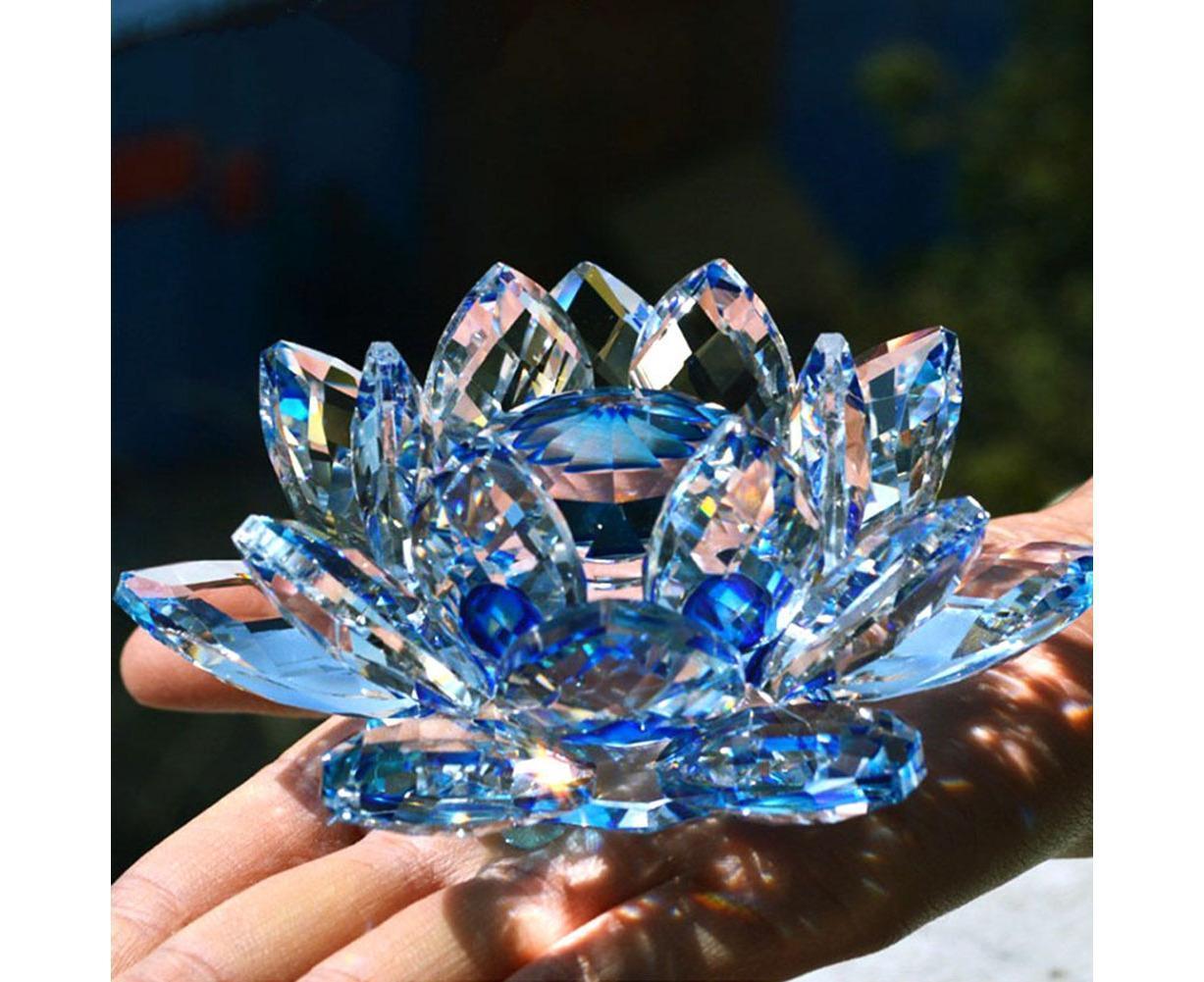 Artificial Quartz Crystal Lotus Flower Figurine Wedding Party Decor Souvenir-Red V1263-JX-689