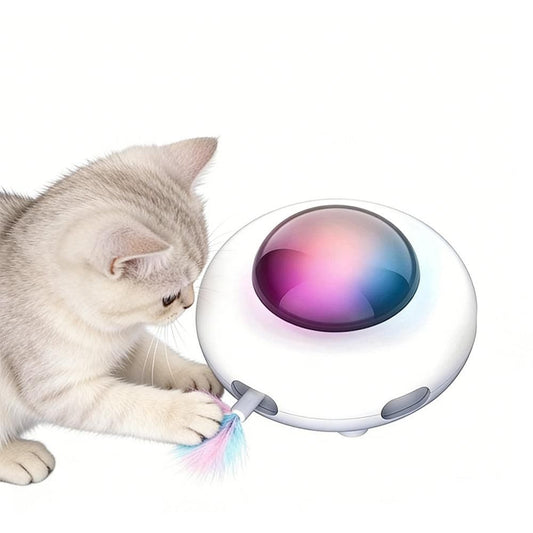 Automatic Electric Cat Toy with Feather Wand USB Rechargeable UFO V1263-JX-6894