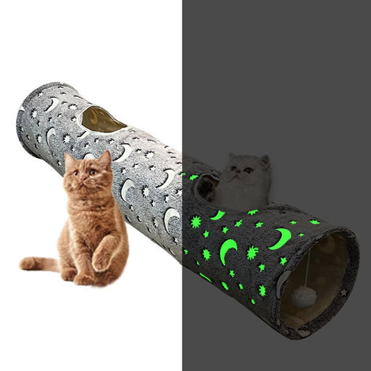 Pet Cat Tunnel Toy with Plush Ball Collapsible Self-Luminous Photoluminescence Toy for Small Animals Pets V1263-JX-6895