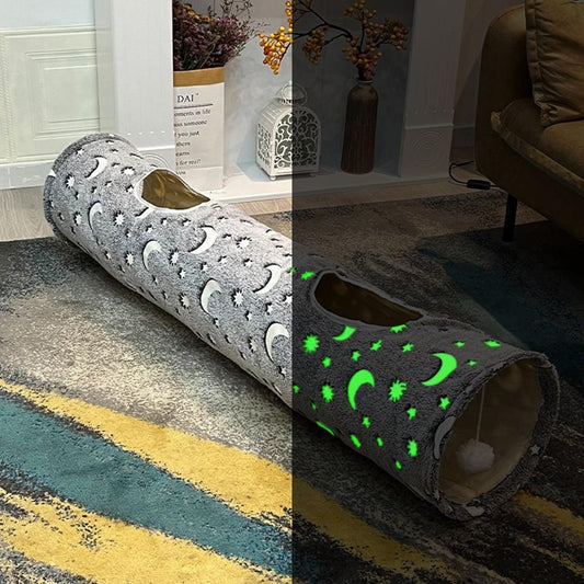 Pet Cat Tunnel Toy with Plush Ball Collapsible Self-Luminous Photoluminescence Toy for Small Animals Pets V1263-JX-6895
