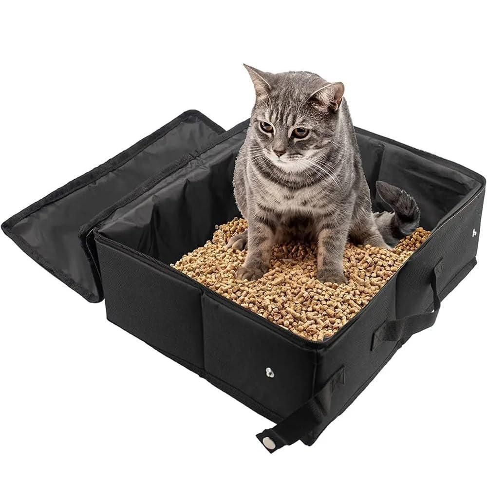Portable Foldable Cat Travel Litter Box - Waterproof & Easy to Clean Black V1263-JX-6898