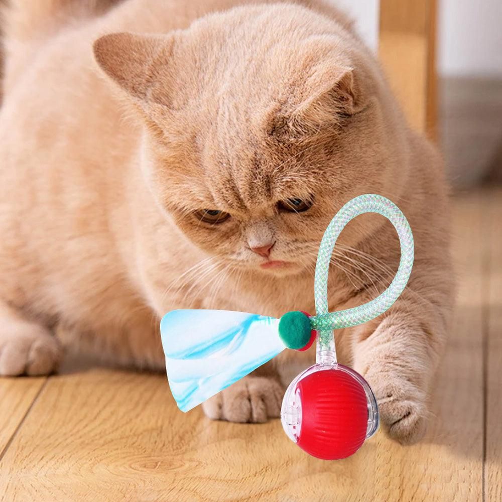 Interactive Cat Toy Moving Cat Ball with Dragonfly Tail Indoor Auto-Turn Cat Toy Red V1263-JX-6901