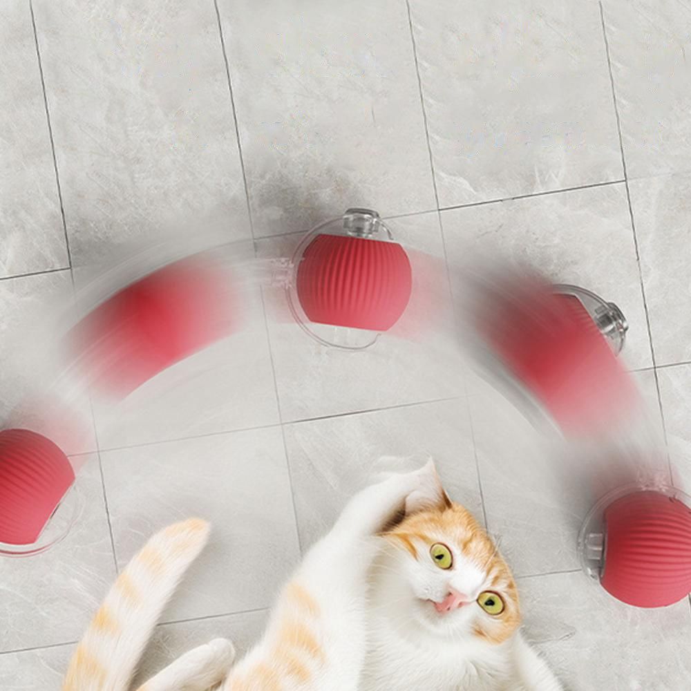 Interactive Cat Toy Moving Cat Ball with Dragonfly Tail Indoor Auto-Turn Cat Toy Red V1263-JX-6901