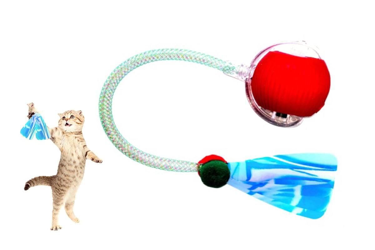 Interactive Cat Toy Moving Cat Ball with Dragonfly Tail Indoor Auto-Turn Cat Toy Red V1263-JX-6901