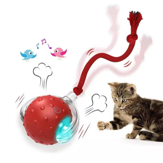 Motion Activate Interactive Cat Toy Rechargeable Smart Rolling Ball with Rope Red V1263-JX-6937