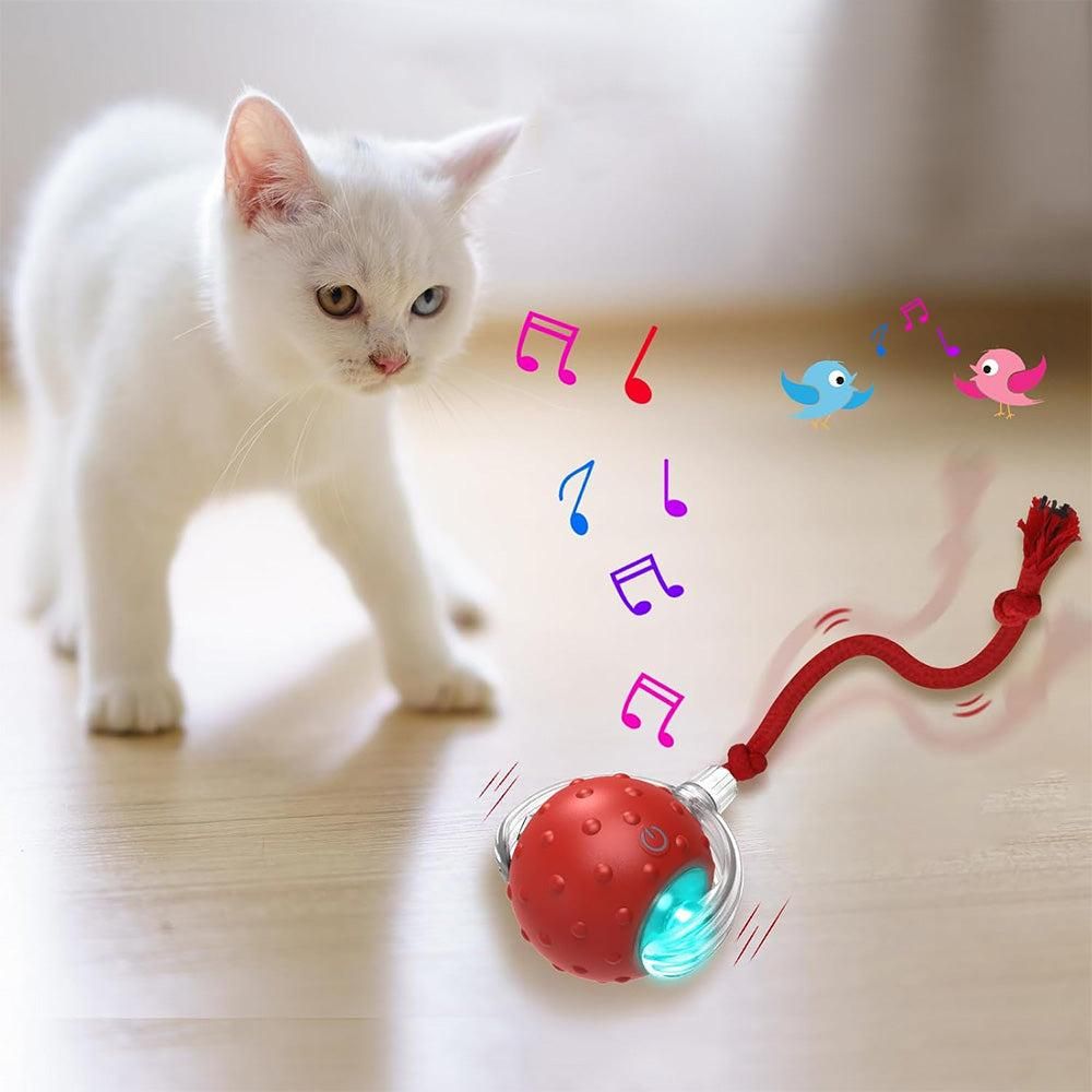 Motion Activate Interactive Cat Toy Rechargeable Smart Rolling Ball with Rope Red V1263-JX-6937