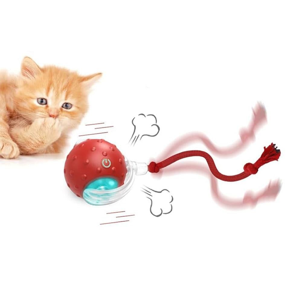 Motion Activate Interactive Cat Toy Rechargeable Smart Rolling Ball with Rope Red V1263-JX-6937